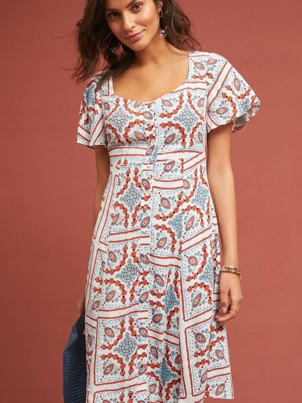 Maeve by Anthropologie Floral Casual Patchwork V-Neck Midi Dress Size 4